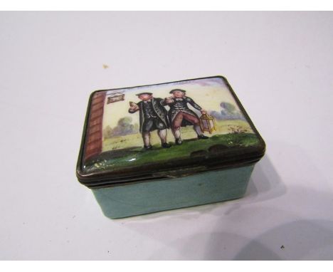 A Georgian Bilston enamel patch pot "The Vicar &amp; Moses"