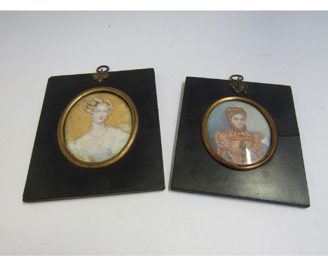 Two 19th Century miniature portraits on ivory, details verso, 7 &amp; 8cm tall