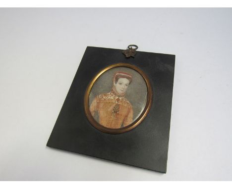 A 19th Century miniature portrait on ivory, details verso, 8cm tall