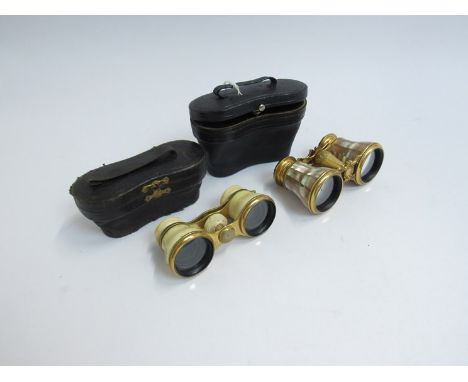 Two pairs of opera glasses including ornate mother of pearl and ivory example a/f