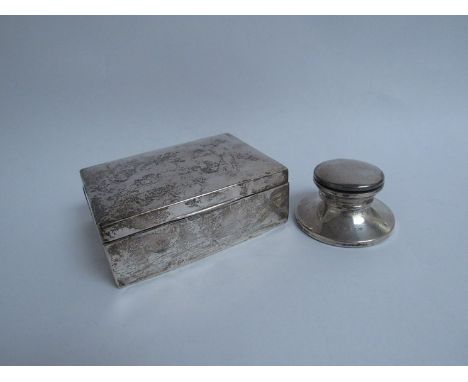 A silver filled capstan inkwell and cigarette box dented (2)