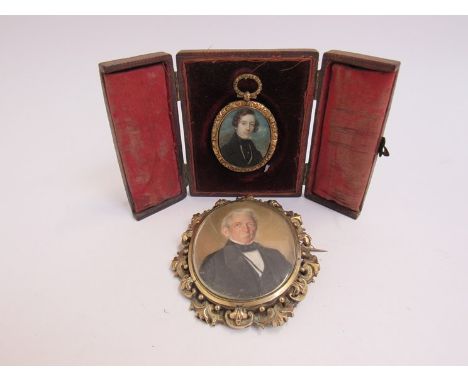 Two 19th Century miniature portraits on ivory in pinch beck frames, 3.5cm x 6.5cm