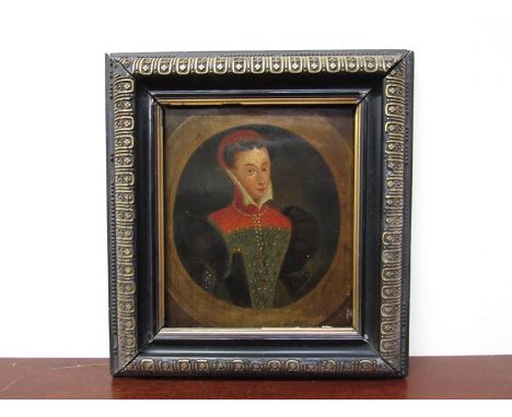 An Elizabethan portrait on oak panel, oil 19cm x 17cm 
