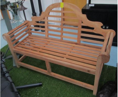 LUTYENS/MARLBOROUGH GARDEN BENCH, in teak on square supports, 160cm L. 