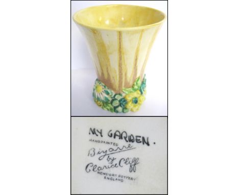 CLARICE CLIFF VASE, 'My Garden' 'Bizarre', 17cm H x 14cm diameter max. 