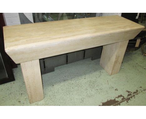 CONSOLE TABLE, vintage Art Deco design, travertine marble with angular base, 75cm H x 140cm x 45cm. 