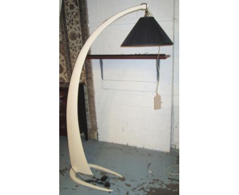 FLOOR READING LAMP, with a cream arc supporting a black pleated shade, 165cm H x 68cm D. 