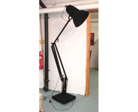 ANGLEPOISE STYLE FLOOR LAMP, of large proportions, in black flock, on casters, approx 230cm H. 