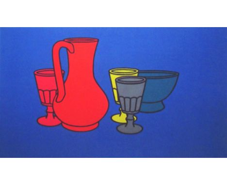 PATRICK CAULFIELD (British 1936- 2005), 'Jug and glasses', lithograph in colours, 30cm x 49cm, framed. (Please note Clause 6 