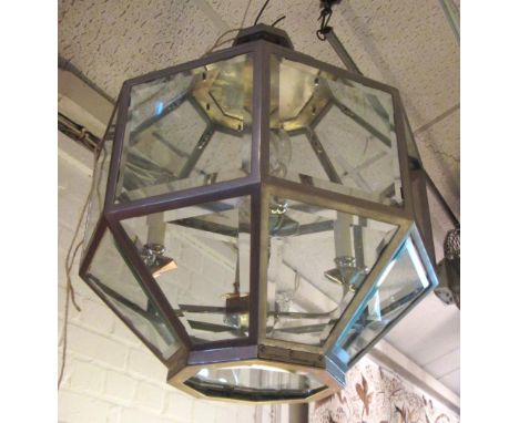 HALL LANTERN, from Charles Edwards, model 'Greenwhich' octagonal polished metal with bevelled glass plates (unstamped), 74cm 