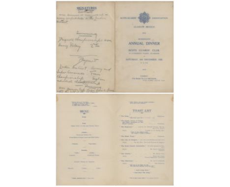 Army 1927 Scots Guards Glasgow 17th Annual Dinner Menu, 10th Dec 1927. Good condition Est.
