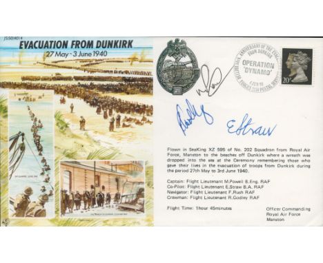WW2 Treble signed 50th ann Evacuation from Dunkirk cover JS50/40/4. Flown by Sea King and signed by the three crew Flt Lts M 