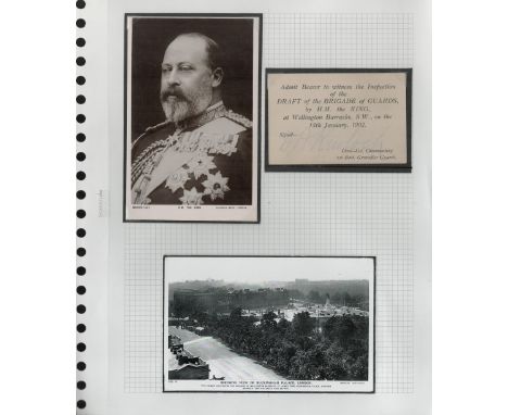 Boer War, WW1 veteran Lt Col D A Kinloch signed Invite card to the Kings visit to Grenadier Guards 1902 Set with Vintage post