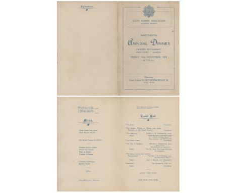 Army 1929 Scots Guards Glasgow 19th Annual Dinner Menu, 15th Nov 1929. Good condition Est.