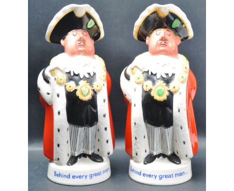 Two vintage mid 20th century ceramic Beswick Worthington's IPA Town Crier figurines / Toby Jugs.&nbsp; Figurine reads " Behin