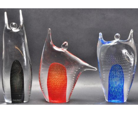 A group of three vintage retro mid 20th century studio glass / art glass paperweights/ figurines design by&nbsp;Sarah Peterso