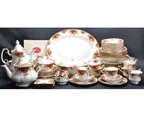 A collection of vintage 20th century Royal Albert Old Country Roses porcelain to include cups, saucers, plates, serving dish 