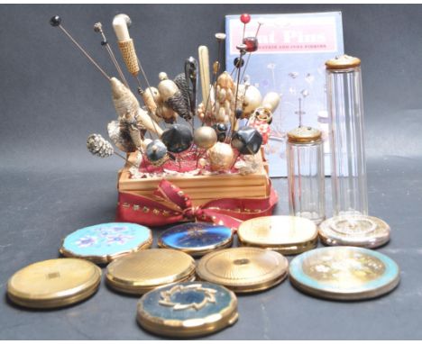 A collection of eight vintage retro mid 20th century ladies compacts / powder compacts of a circular form with hinged lids al