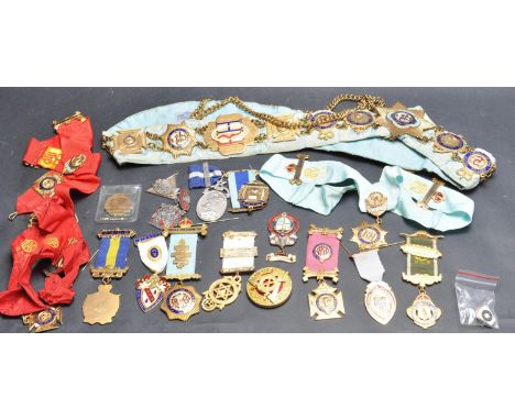 A large collection of mid 20th century and later enamel Masonic and Masonic related medals to include Royal Antediluvian Orde