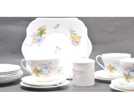 A vintage retro mid 20th century ceramic porcelain Shelley Wild Flowers 13668 pattern tea service comprising of cups, saucers