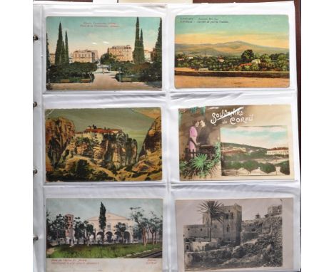 GREECE Album of antique/vintage picture postcards (200+) including Corfu. Many Black and White real photos. Greek collections
