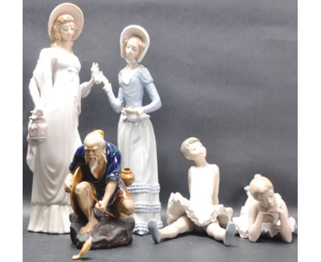 A group of vintage 20th century Spanish ceramic porcelain figurines to include&nbsp;"Little Lady" Woman with Umbrella Figurin