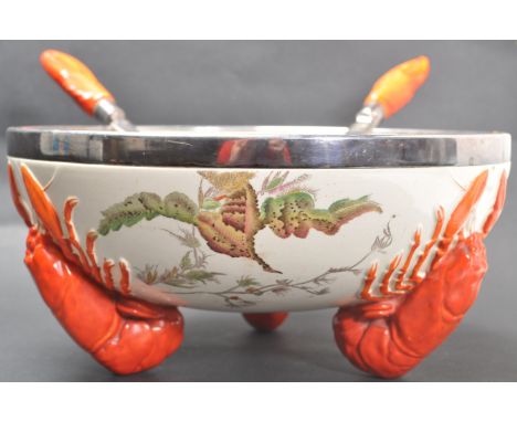 A 1930's Art Deco Wedgwood Queen's Ware lobster bowl and servers having&nbsp;polychrome decoration the the inside and outside