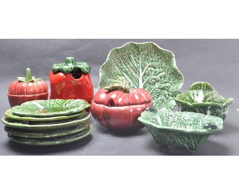 A collection of 12 vintage 20th century Portuguese ceramic ware to include three Caldas Portugal cabbage plates, a pin dish, 