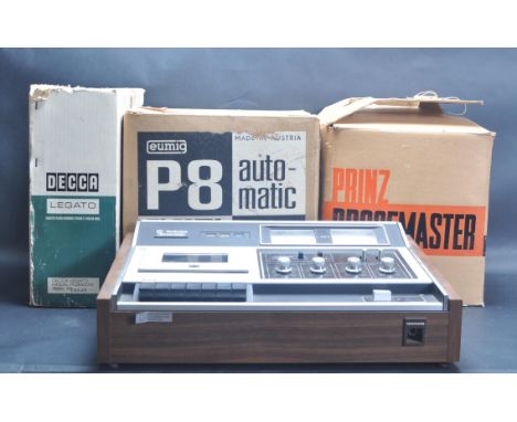 A collection of vintage 20th century audio and video equipment comprised of a Decca Legato cassette player, a Technics RS - 2