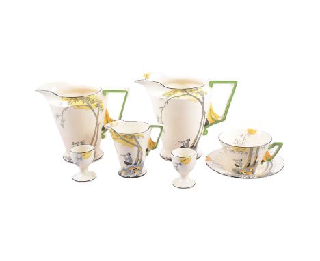 Burleigh Ware Art Deco part tea service, the design with a silhouette of Pan under a tree; and other decorative ceramics incl