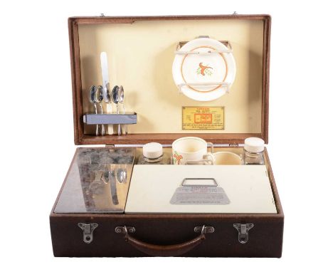 Sirram four person tea outfit set, incomplete, brown cloth case; and another Sirram picnic set, blue cloth case. (2)