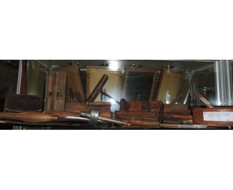 A collection of approx. 16 assorted Victorian and later woodworking tools including turning steels, moulding and smoothing pl