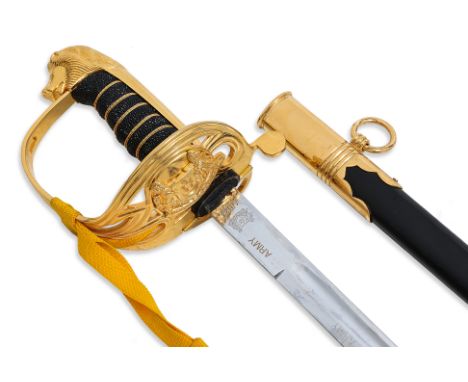 A SINGAPORE ARMY CEREMONIAL SWORD
Steel blade with brass guard and lion hilt, Singapore crest to guard and base of blade, ser