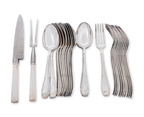A SET OF FRENCH ART DECO SILVER PLATED FORKS AND SPOONS
Joseph Buisson, Orbrille, circa 1930s, comprising 12 table spoons and