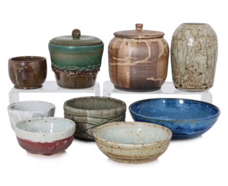 A GROUP OF ASSORTED STUDIO POTTERY
20th century, comprising of an assortment of bowls, a jar and cover, a cylindrical vase, a