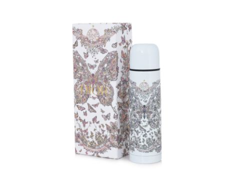 A CHRISTIAN DIOR WHITE INSULATED WATER BOTTLE
Featuring a multi color butterfly print throughout, twist off cap with push but