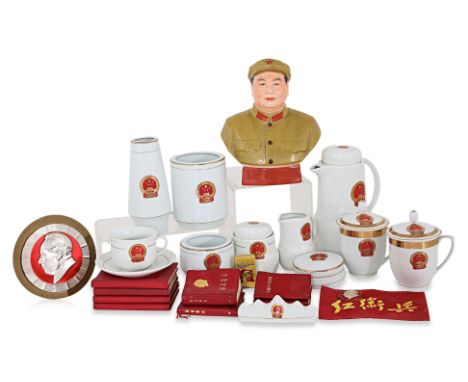 A GROUP OF MAO ZEDONG AND OTHER RELATED COLLECTIBLES Comprising: a porcelain bust of Mao, in military uniform, impressed mark