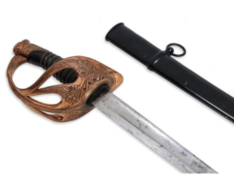 A FRENCH WWI 1896 PATTERN CAVALRY OFFICER'S SWORD
Copper guard and hilt, wooden grip bound with brass wire, steel blade the s