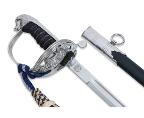 A SINGAPORE OFFICER CADET SCHOOL CEREMONIAL SWORD
Steel blade with steel guard and lion hilt, Singapore crest to guard, base 