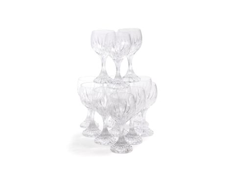 A SET OF TWELVE BACCARAT CRYSTAL MASSENA PATTERN WHITE WINE GLASSES
With vertical cut decoration, etched marks to base
16cm h