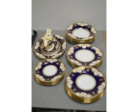 A Copeland Spode part dinner service, pattern No. R3177, to include: dinner plates, side plates, sauce boat, meat plate and o