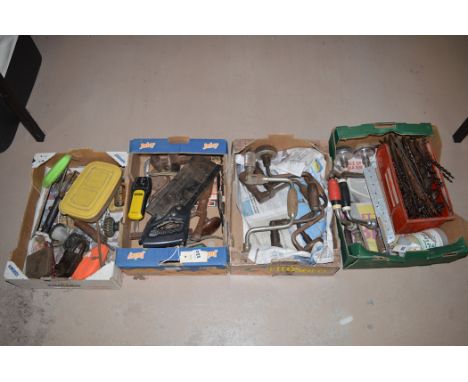 Tools, to include: saws; drill heads; and other items, in four boxes.
