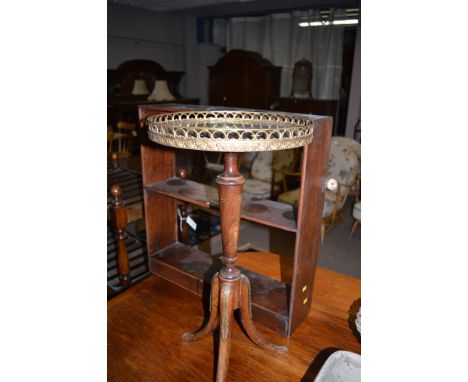 A reproduction mahogany wine table; and a three-tier wall mounted shelf unit fitted a drawer.