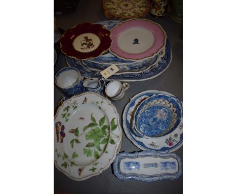 Ceramics including two armorial decorated plates by Flight Barr and Barr; others by Royal Crown Derby; Spode; George Jones & 