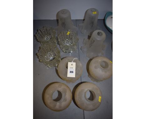 Opaque and clear glass oil lamp shades various designs.