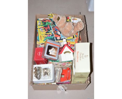 Comics, to include: Spiderman; The Titans; Hulk; The Avengers; and others; together with a Royal Doulton Bunnykins ceramic pl