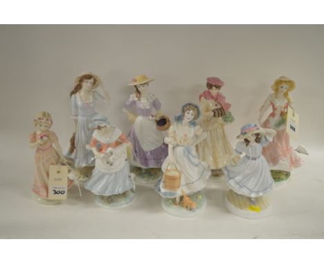 Royal Worcester ceramic figurines, comprising: Spring; Summer; Autumn; and Winder; A Christmas Kitten; The Shepherdess; Grand