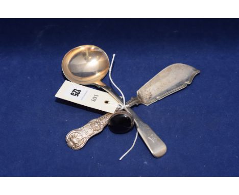 A Victorian silver fish knife, by Lister & Sons, Newcastle 1855; a George III silver ladle, by Richard Turner, London 1813; a
