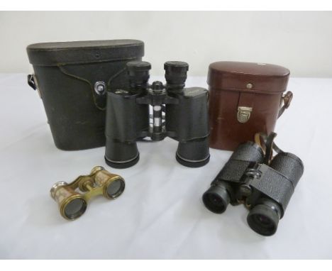A pair of Mother of Pearl 19th century French opera glasses, a Carl Zeiss Jenna pair of binoculars in original case and a pai