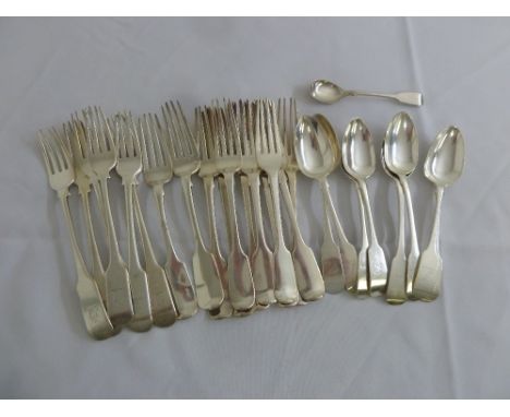A quantity of 19th century Fiddle pattern silver flatware